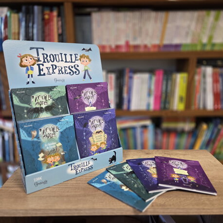 Présentoir PLV en carton accompagné de livres imprimés en Europe